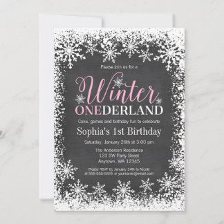 Winter ONEderland Snow Chalkboard 1. Geburtstag Einladung