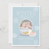 Winter Onederland Snow Globe Blue 1. Geburtstag Einladung (Vorderseite)