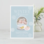 Winter Onederland Snow Globe Blue 1. Geburtstag Einladung (Stehend Vorderseite)