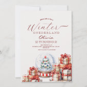 Winter Onederland Snow globe Red Girly Geburtstag Einladung (Vorderseite)