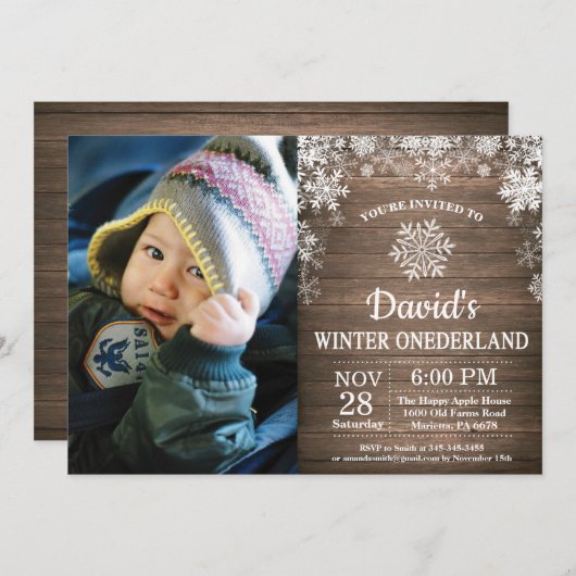 Winter Onederland Snowflake 1. Geburtstag Einladung (Vorne/Hinten)