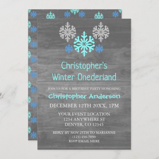 Winter Onederland Snowflake 1. Geburtstag Einladung (Vorne/Hinten)