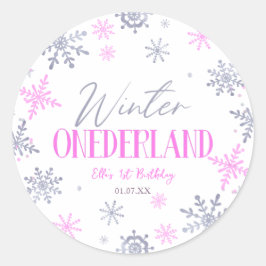 Winter ONEderland Snowflake 1. Geburtstag Party Runder Aufkleber