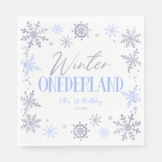 Winter ONEderland Snowflake 1. Geburtstag Party Serviette (Vorderseite)