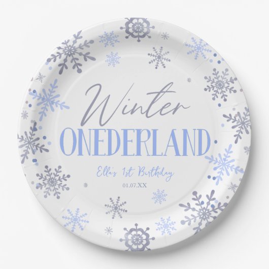 Winter ONEderland Snowflake 1st Birthday Party Pappteller (Vorderseite)