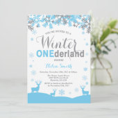 Winter Onederland Snowflake Boy 1. Geburtstag Einladung (Stehend Vorderseite)