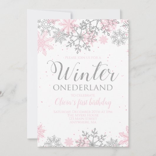 Winter Onederland Snowflake Einladung (Vorderseite)