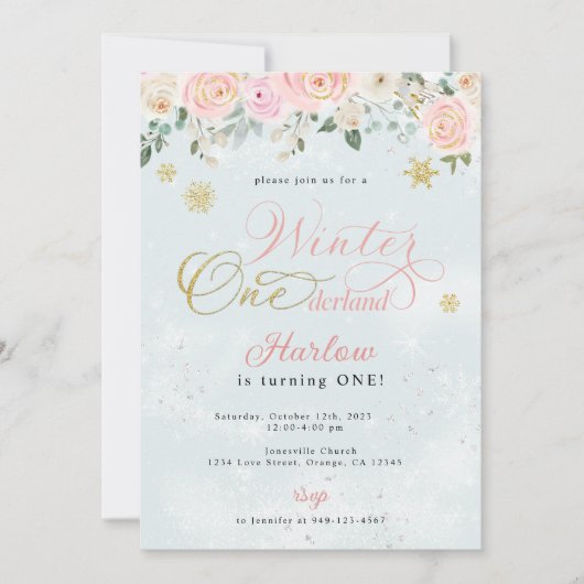 Winter Onederland Snowflake Einladung zum Geburtst (Vorderseite)