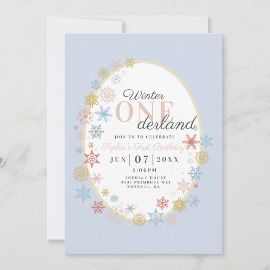 Winter Onederland Snowflake Erster Geburtstag Einladung (Vorderseite)