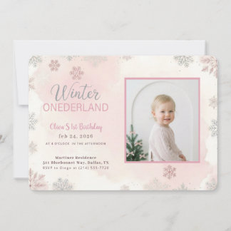 Winter Onederland Snowflake First Birthday Photo Einladung