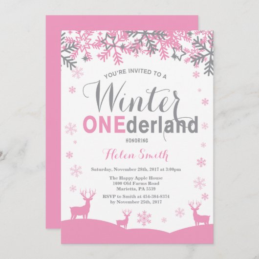 Winter Onederland Snowflake Girl 1. Geburtstag Einladung (Vorne/Hinten)