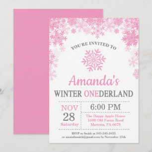 Winter Onederland Snowflake Pink Girl 1. Geburtsta Einladung