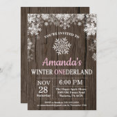 Winter Onederland Snowflake Pink Girl 1. Geburtsta Einladung (Vorne/Hinten)