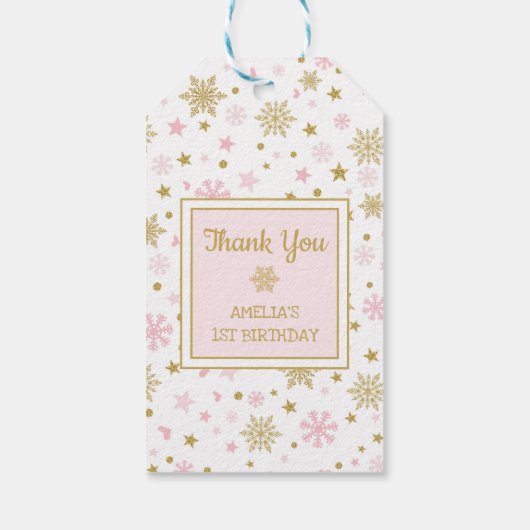 Winter ONEderland Snowflake Pink Gold Geburtstag Geschenkanhänger (Rückseite)