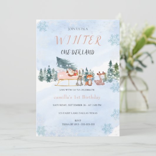 Winter Onederland Snowflake Tier Geburtstag Einladung (Stehend Vorderseite)