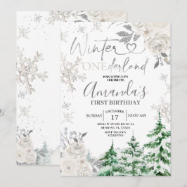Winter Onederland Snowflake White Floral Geburtsta Einladung