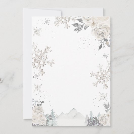 Winter Onederland Snowflake White Floral Geburtsta Einladung (Rückseite)