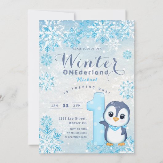 Winter Onederland Snowflakes Blue Boy 1. Geburtsta (Vorderseite)