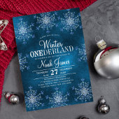 Winter Onederland snowflakes boy first birthday Einladung