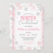 Winter Onederland Snowflakes Erster Geburtstag Einladung (Vorne/Hinten)