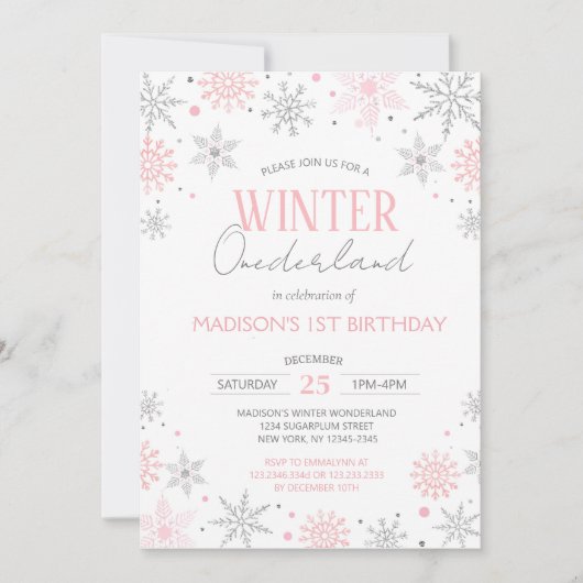 Winter Onederland Snowflakes Erster Geburtstag Einladung (Vorderseite)