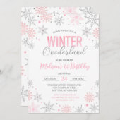 Winter Onederland Snowflakes Erster Geburtstag Einladung (Vorne/Hinten)