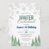 Winter Onederland Snowflakes Erster Geburtstag Einladung (Vorne/Hinten)