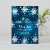 Winter Onederland snowflakes first birthday party Folieneinladung (Stehend vorne)