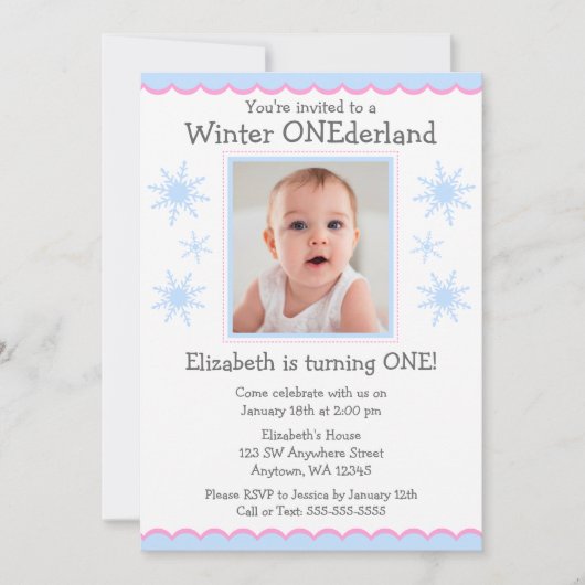Winter Onederland Snowflakes Foto Geburtstagsparty Einladung (Vorderseite)