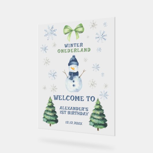 Winter Onederland Snowman 1. Geburtstag Acrylschild (Winkel)