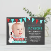 Winter Onederland Snowman Boy 1. Geburtstag Einladung (Stehend Vorderseite)