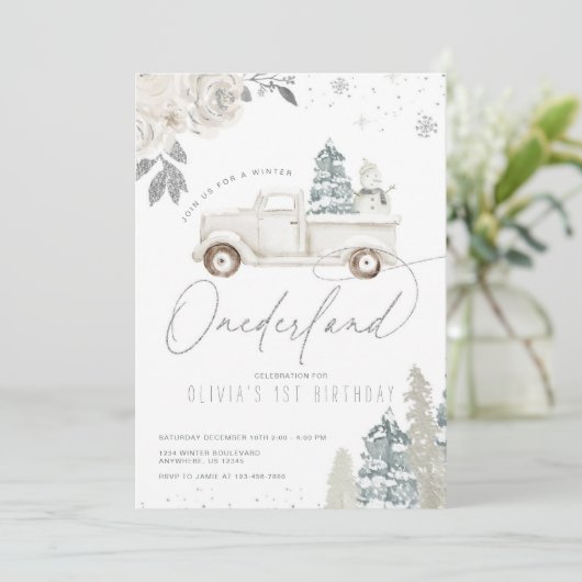 Winter Onederland Snowman Einladung zum 1. Geburts (Stehend Vorderseite)