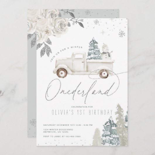 Winter Onederland Snowman Einladung zum 1. Geburts (Vorne/Hinten)