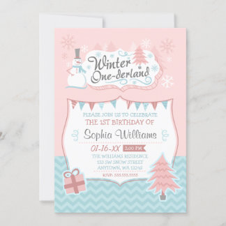 Winter Onederland Snowman Girl 1. Geburtstag Einladung