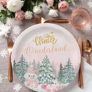 Winter ONEderland Snowman Girl 1. Geburtstag Pink Pappteller