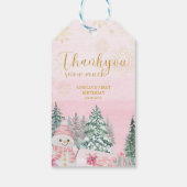 Winter ONEderland Snowman Girl Birthday Pink Gefal Geschenkanhänger (Rückseite)