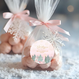 Winter ONEderland Snowman Girl Birthday Pink Runder Aufkleber