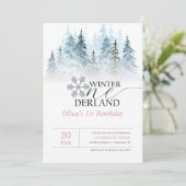 Winter ONEderland Snowy Forest 1st Birthday Einladung (Stehend Vorderseite)