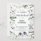 Winter Onederland Tiere Einladung 1. Geburtstag (Vorderseite)