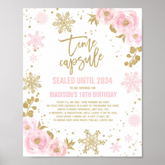 Winter ONEderland Time Kapsel Rosa und Gold Poster (Vorne)