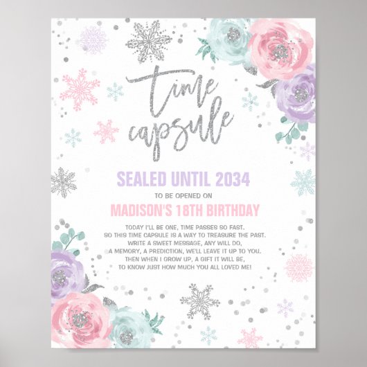 Winter ONEderland Time Kapsel Rosa und Silber Poster (Vorne)