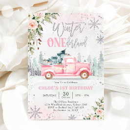 Winter ONEderland Truck Pink Girl 1st Birthday Einladung