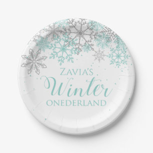 Winter Onederland Türkis Silber Erstes Geburtstags Pappteller