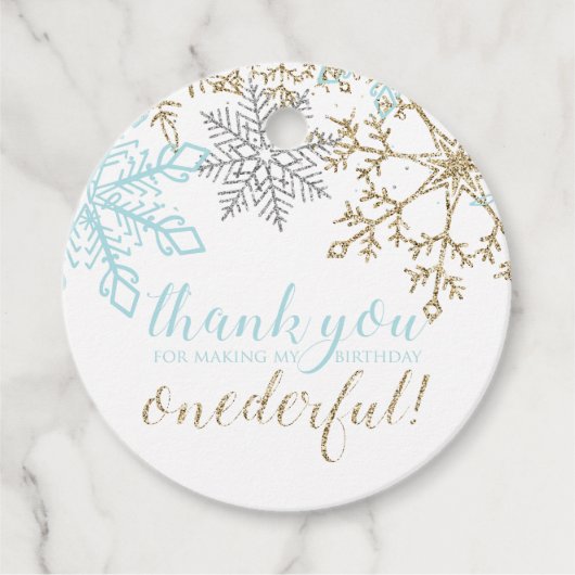 Winter Onederland Vielen Dank Tag Blue Snowflake Geschenkanhänger (Vorderseite)