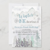 Winter ONEderland Wald Birthday Einladung (Vorderseite)
