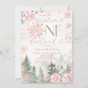 Winter-Onederland-Wald-Rosa-Schneeflocke-Geburtsta Einladung