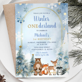 Winter ONEderland Wald Tiere Wald Geburtstag Einladung