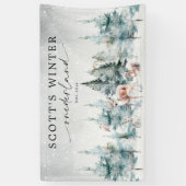Winter ONEderland Wald Wald 1. Geburtstag Banner (Vertikal)