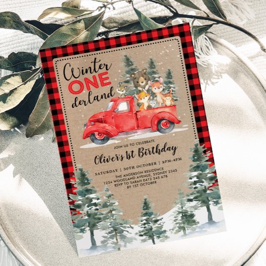 Winter ONEderland Waldtiere 1. Geburtstag Einladung