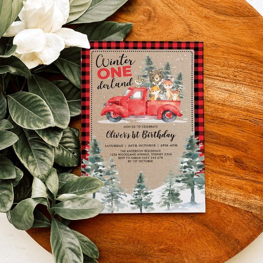 Winter ONEderland Waldtiere 1. Geburtstag Einladung